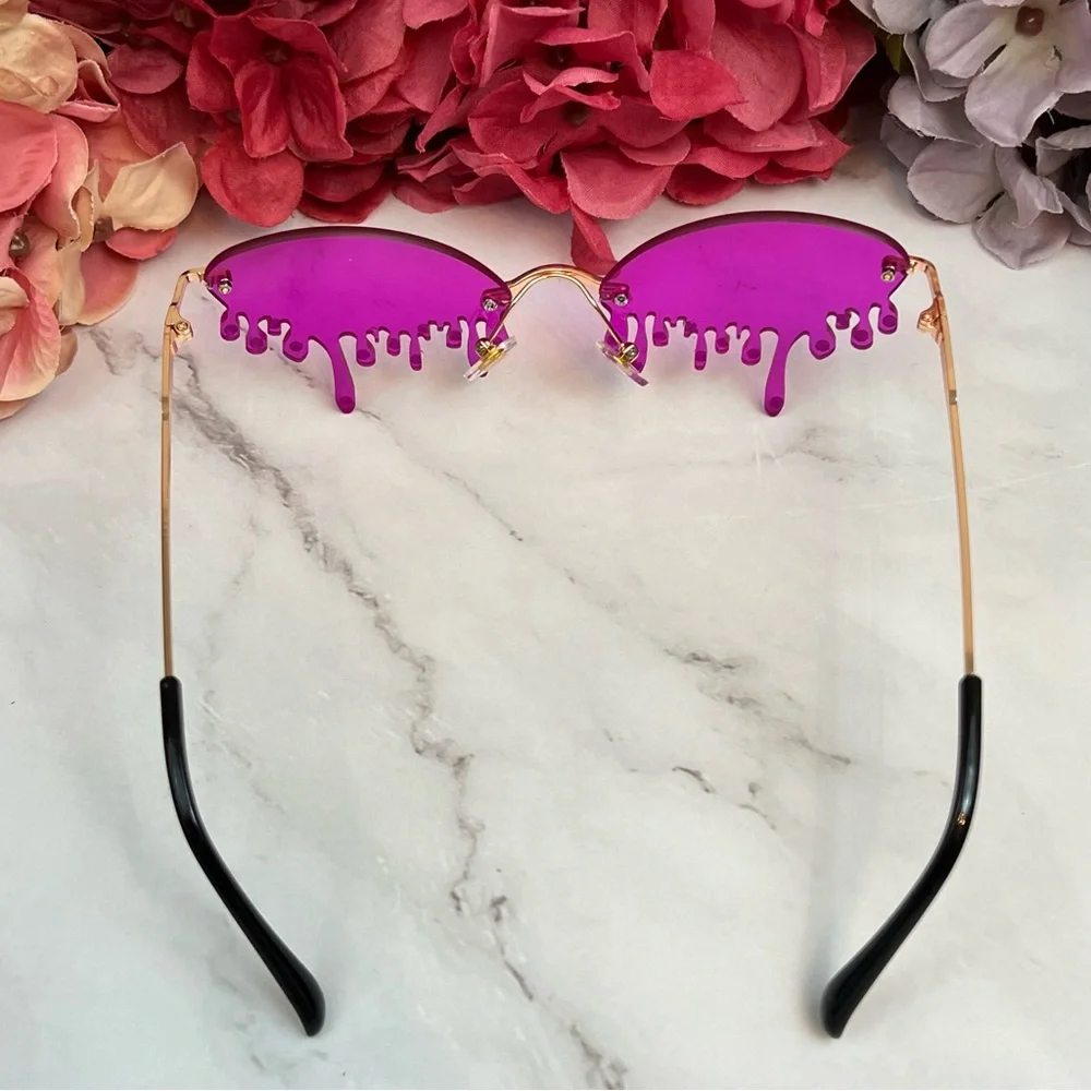 Steampunk Dripping Magenta Rimless Sunglasses with Crystals - Picture 10 of 16